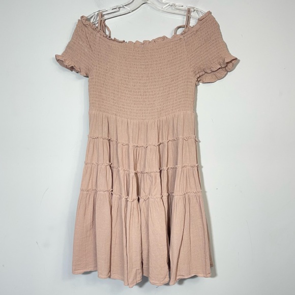 Free People Happy With You Mini Dress Smoked Mulberry Tiered Swing Off Shoulder - Picture 13 of 16